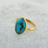 Gemstone Ring, Silver Ring, Copper Blue Turquoise Marquise 9x14mm Micron Gold Plated 925 Sterling Silver Bezel Ring For Birthday